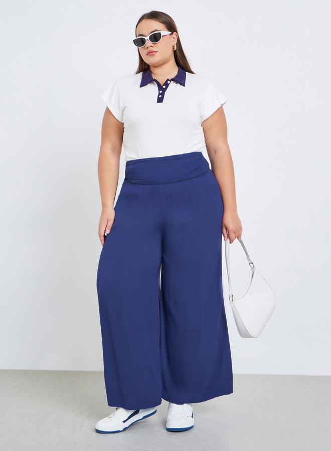 Styli Plus Size Navy Wide Leg Trousers - Image 1
