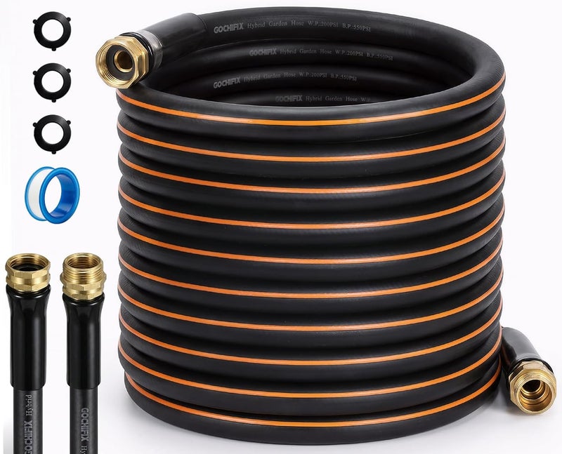 خرطوم حديقة، 25 قدم 5/8 بوصة خرطوم ماء مطاطي ثقيل، ضغط انفجار 550 PSI، موصلات دوارة مضادة للالتواء 360 درجة، مرن لجميع الأحوال الجوية، توصيلات نحاسية ذكر إلى أنثى 3/4 بوصة مانعة للتسرب - Image 1