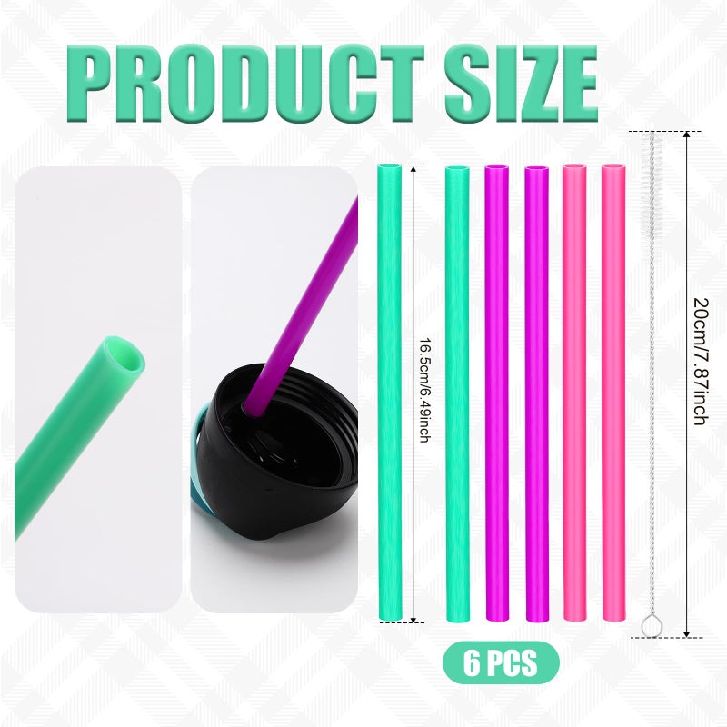 PEUTIER 6pcs Straw Replacements for Owala FreeSip Kids 16 oz, Plastic Straws Reusable with Cleaning Brush Tumbler Cup Accessories Parts Compatible with Owala Water Bottle - Image 2