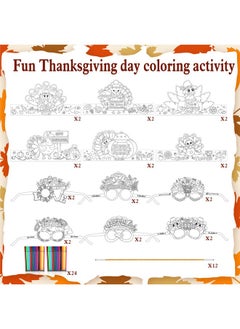 HOWAF HOWAF 24pcs Thanksgiving Coloring Turkey Crowns Hats Eyeglasses Set, Thanksgiving Coloring Headbands Thanksgiving Color Your Own Turkey Crowns Glasses Frame for Thanksgiving Kids School Activities  - Image 3