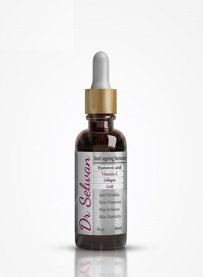 DR SELWAN Anti-Aging Facial Serum with Hyaluronic Acid, Collagen, Vitamin C & Gold – 30ml  - Image 1