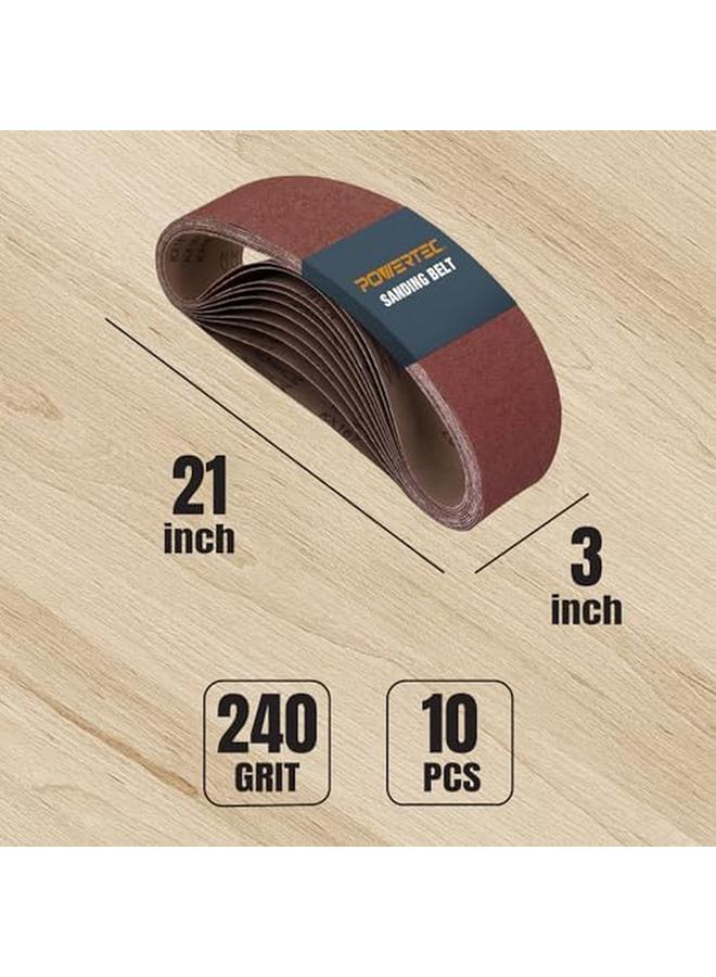 POWERTEC 110960 3 X 21" Sanding Belts 240 Grit Aluminum Oxide Sanding Belt Premium Sandpaper For Portable Belt Sander 10 Pack  - Image 2