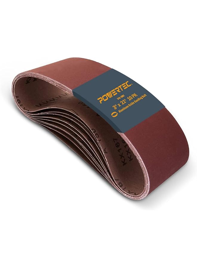 POWERTEC 110960 3 X 21" Sanding Belts 240 Grit Aluminum Oxide Sanding Belt Premium Sandpaper For Portable Belt Sander 10 Pack  - Image 1