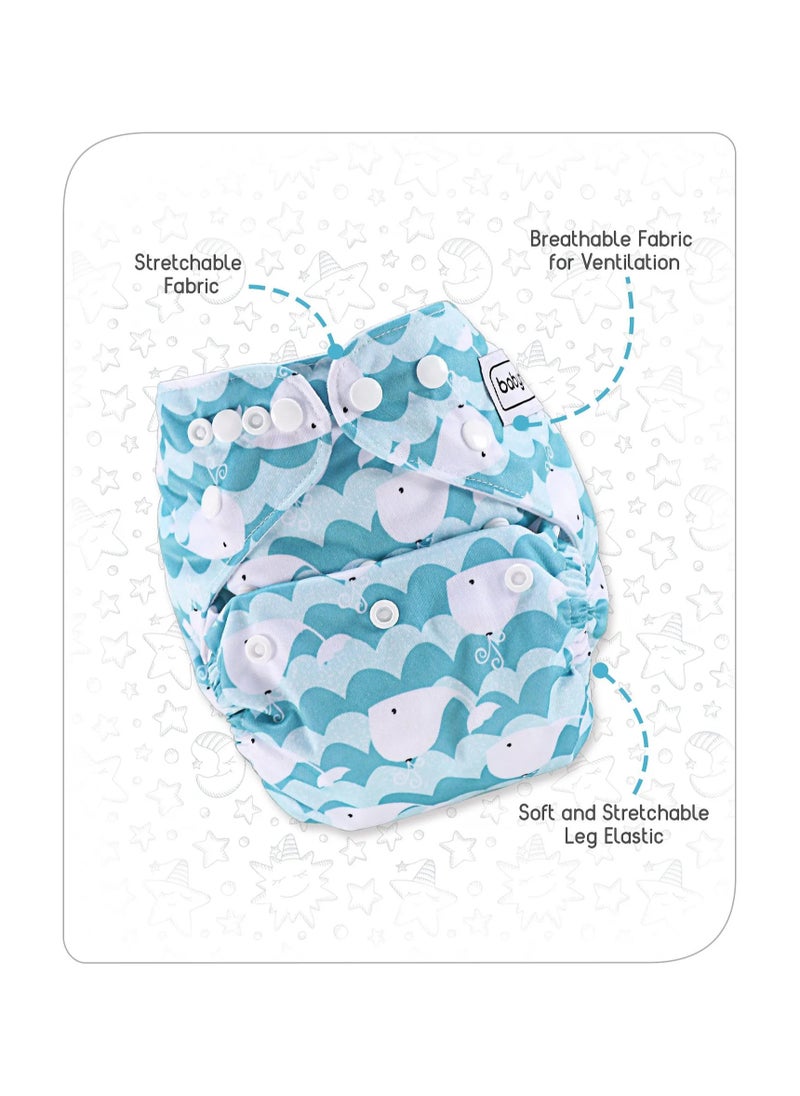 babyhug Babyhug Reusable Cloth Diaper With Insert Sea Whale Print, Free Size - Blue  - Image 2