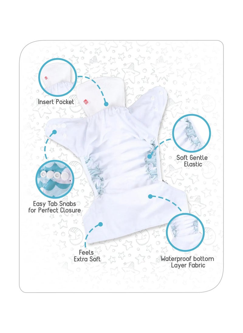 babyhug Babyhug Reusable Cloth Diaper With Insert Sea Whale Print, Free Size - Blue  - Image 3
