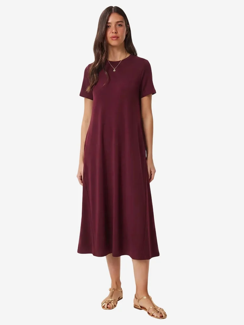 السعادة في إسطنبول ISTANBUL Midi Dress with Short Sleeves and Crew Neck