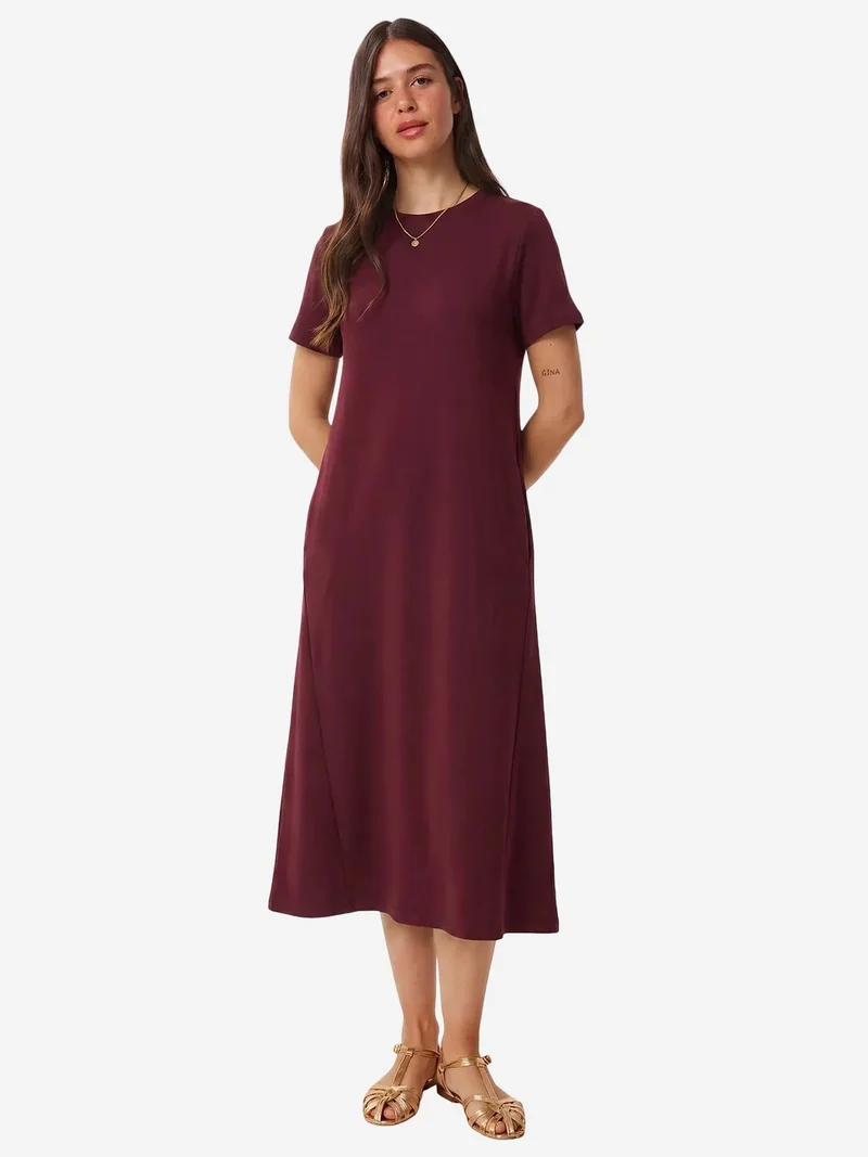 السعادة في إسطنبول ISTANBUL Midi Dress with Short Sleeves and Crew Neck