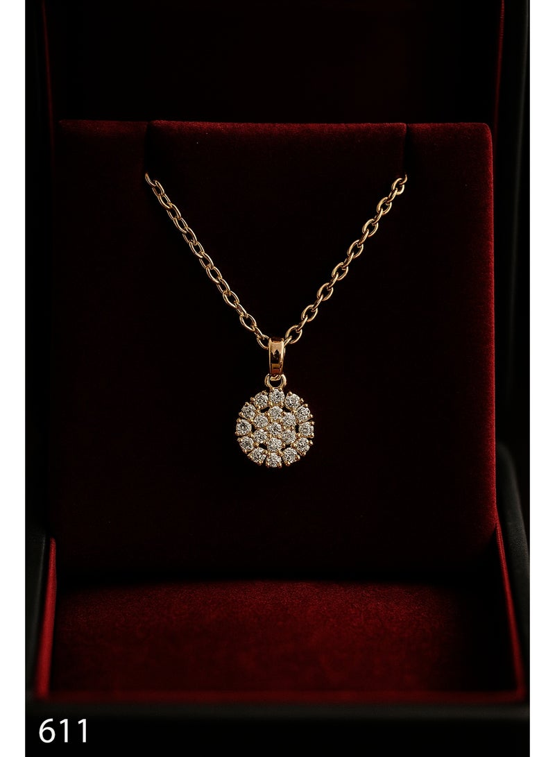 3Diamonds Gold-Plated Round Zircon Pendant Necklace for Women – Elegant Luxury Jewelry - Image 1