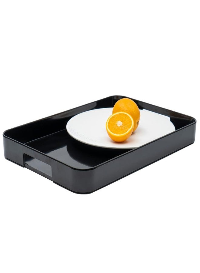 Bzyoo 11.5 x 16 Inch Large Rectangle Stackable Melamine Serving Tray with Handles – Minimalist Design, Multi-Purpose and Durable, BPA Free– Perfect for Kitchen, Dining, and Entertaining - Black - Image 1