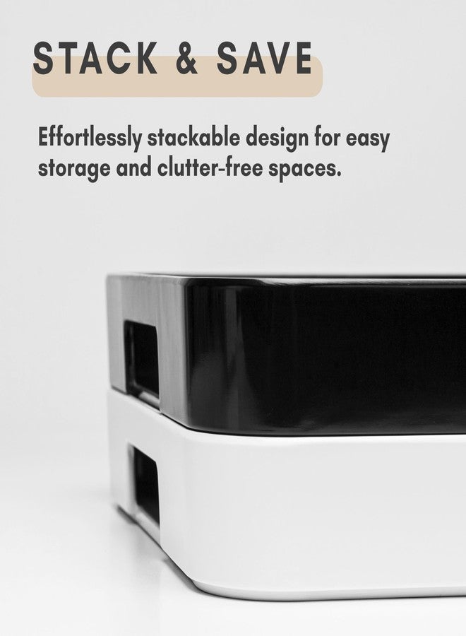 Bzyoo 11.5 x 16 Inch Large Rectangle Stackable Melamine Serving Tray with Handles – Minimalist Design, Multi-Purpose and Durable, BPA Free– Perfect for Kitchen, Dining, and Entertaining - Black - Image 5