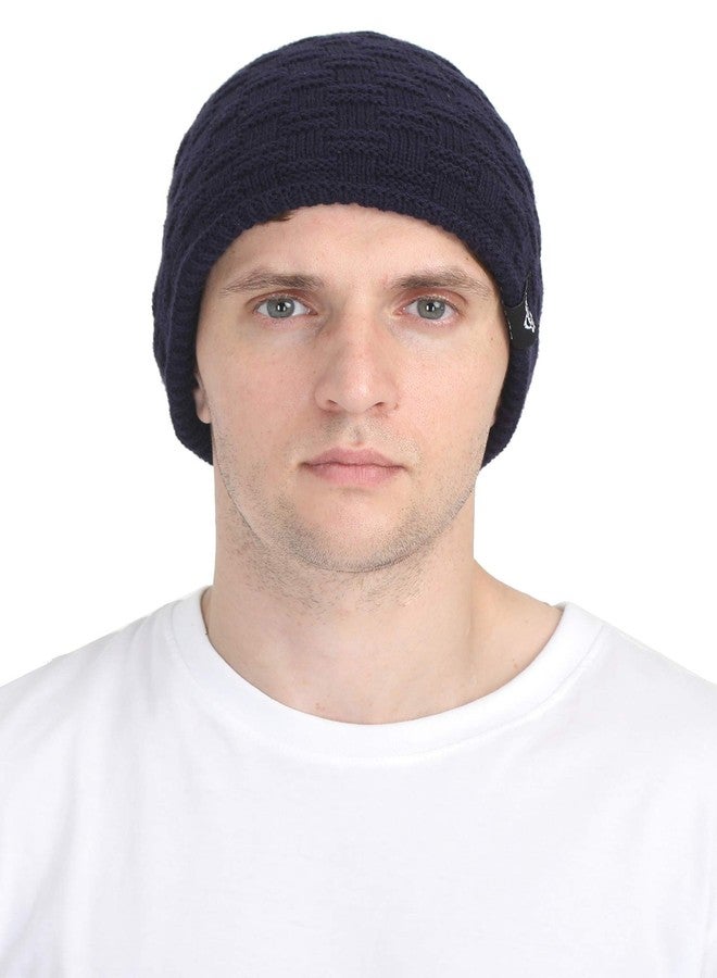FabSeasons Unisex Acrylic Woolen Winter Beanie/Skull Cap with Faux Fur Inner Lining Blue - Image 1