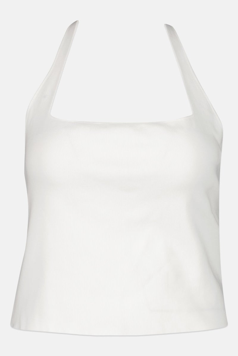 Cotton On Women Plus Size Halter Neck Sleeveless Ribbed Top, White - Image 2