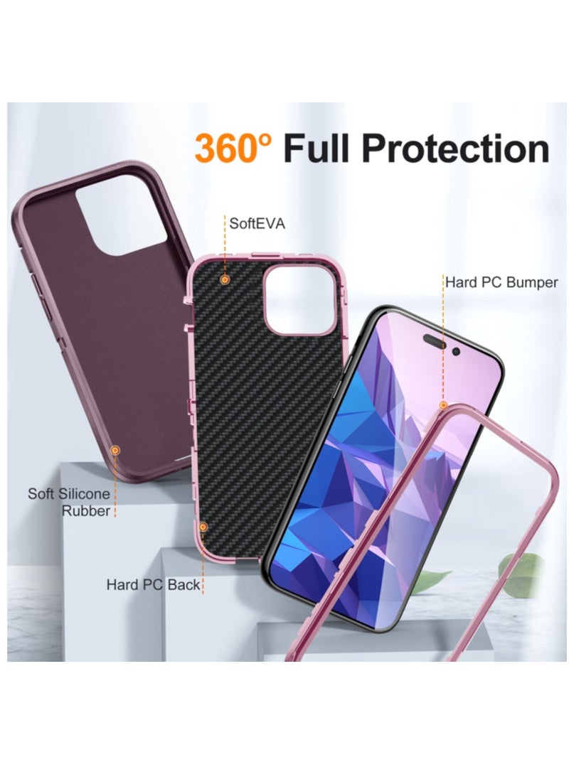 Generic - Case for Iphone 15 Pro Life Waterproof Rugged Phone Cover Purple and Pink - Image 1