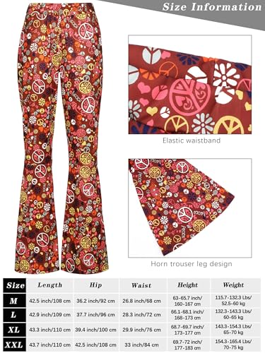 SOMSOC 7 Pieces 70s Women Hippie Costume Set Includes Fringe Vest Bag Pants Headband Peace Sign Necklace Earrings Sunglasses for Halloween (Brown) - Image 3