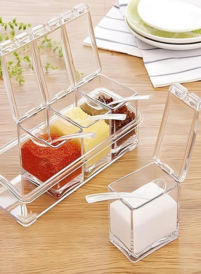 BROOKITCHEN Crystal Seasoning Acrylic Box Pepper Salt Spice Rack Plastic 4 Box with Spoons Kitchen See Through Storage Containers Cooking Tools - Image 3