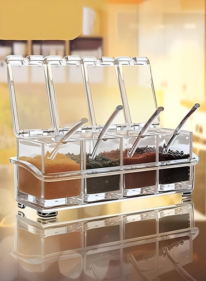BROOKITCHEN Crystal Seasoning Acrylic Box Pepper Salt Spice Rack Plastic 4 Box with Spoons Kitchen See Through Storage Containers Cooking Tools - Image 2