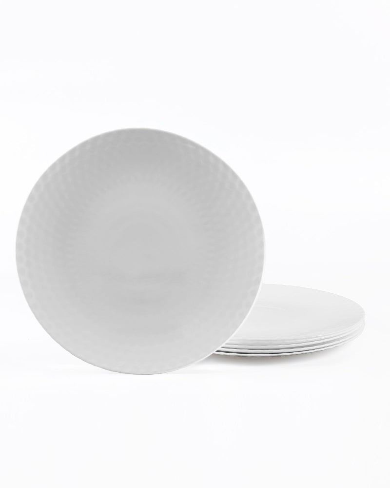 LaGlint 10.5 inch Dinner Plate Set of 6, Round Opal Glass Geometric Faceted White Dinnerware Plates, Dishwasher and Microwave Safe - Image 1