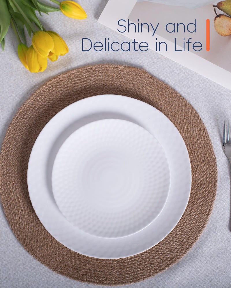 LaGlint 10.5 inch Dinner Plate Set of 6, Round Opal Glass Geometric Faceted White Dinnerware Plates, Dishwasher and Microwave Safe - Image 2