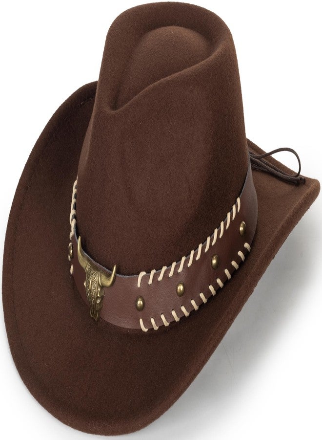 OVOY Kids Girls Boys Felt Fedora Hat Western Cowboy Cowgirl with Buckle Belt Felt Fedora Hats (for Kids 3-7 Years) Coffee - Image 1