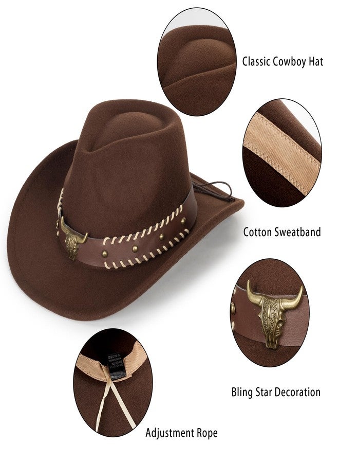 OVOY Kids Girls Boys Felt Fedora Hat Western Cowboy Cowgirl with Buckle Belt Felt Fedora Hats (for Kids 3-7 Years) Coffee - Image 2
