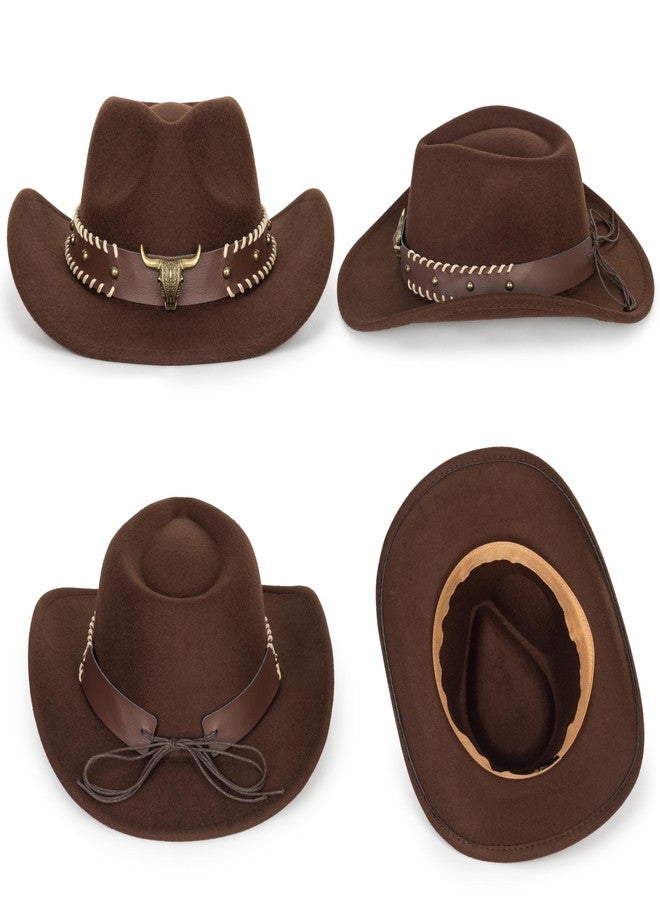 OVOY Kids Girls Boys Felt Fedora Hat Western Cowboy Cowgirl with Buckle Belt Felt Fedora Hats (for Kids 3-7 Years) Coffee - Image 4