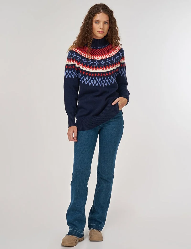 كايرا تونيك تريكو برقبة عالية مزخرف باللون الكحلي الداكن