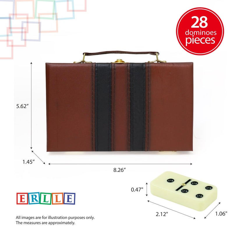 ERLLE - Premium Double 6 Dominoes Set, Jumbo Domino Set with Leather Case, Classic Domino Game for Adults & Kids, Travel-Friendly, Durable & Easy to Read Tiles - Image 2