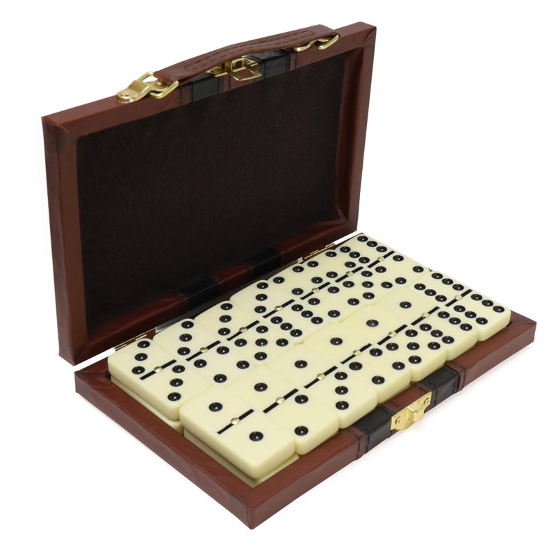 ERLLE - Premium Double 6 Dominoes Set, Jumbo Domino Set with Leather Case, Classic Domino Game for Adults & Kids, Travel-Friendly, Durable & Easy to Read Tiles - Image 1