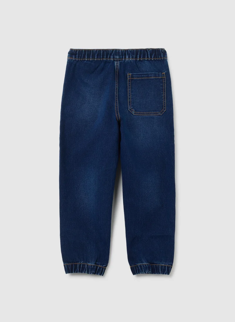Ovs RELAXED FIT BLUE COTTON BLEND JOG DENIM FOR CHILDREN