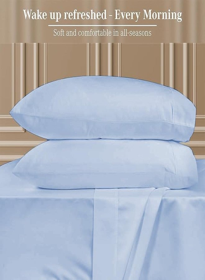 Silentnight 4 Piece King Size 100% Egyptian Cotton 800 Thread Count 15" Inch Deep Pocket Premium Hotel Quality Smooth & Soft Bedding Sheet Set Luxury Soft - Light Blue Solid - Image 5