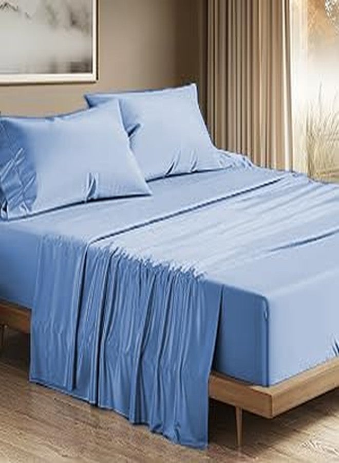 Silentnight 4 Piece King Size 100% Egyptian Cotton 800 Thread Count 15" Inch Deep Pocket Premium Hotel Quality Smooth & Soft Bedding Sheet Set Luxury Soft - Light Blue Solid - Image 2