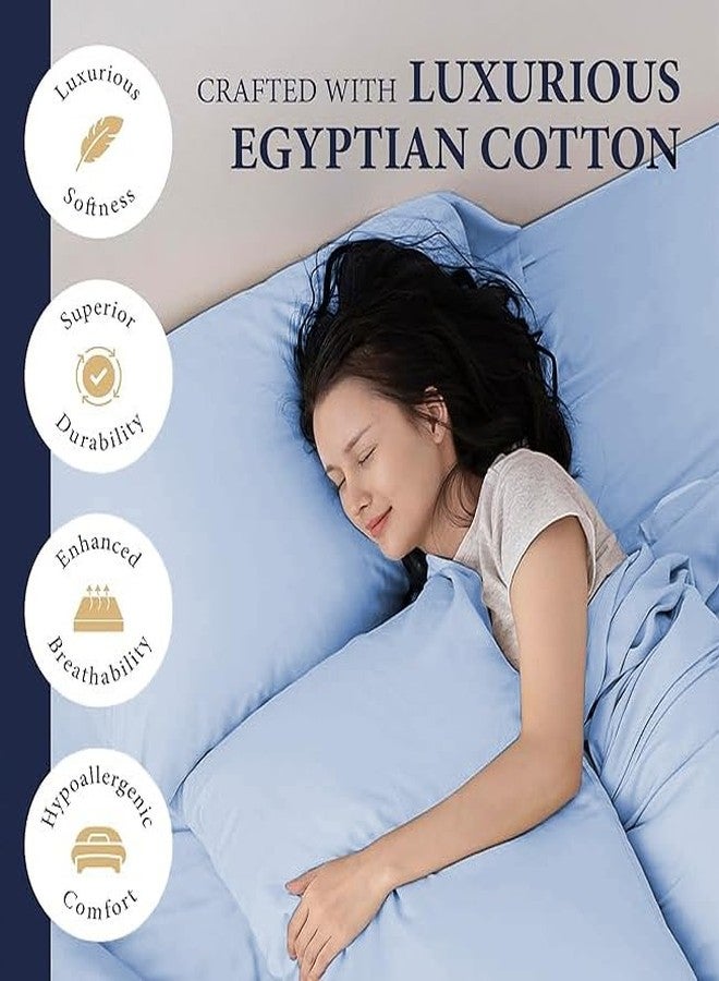 Silentnight 4 Piece King Size 100% Egyptian Cotton 800 Thread Count 15" Inch Deep Pocket Premium Hotel Quality Smooth & Soft Bedding Sheet Set Luxury Soft - Light Blue Solid - Image 4