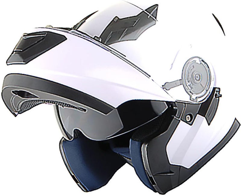 1Storm Modular Full Face Motorcycle Helmet with Dual Visor and LED Tail Light - Glossy White - Image 4
