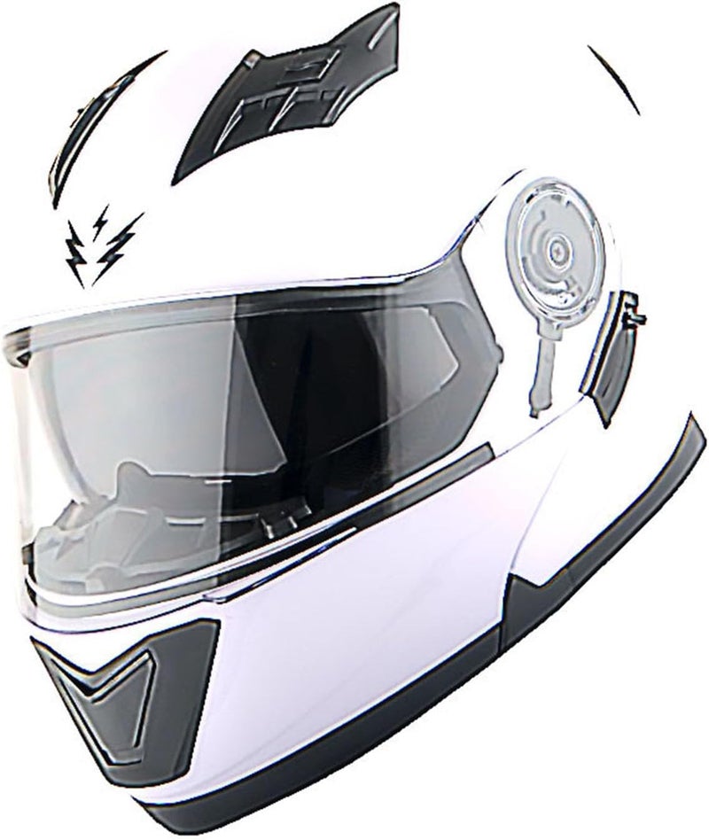 1Storm Modular Full Face Motorcycle Helmet with Dual Visor and LED Tail Light - Glossy White - Image 2
