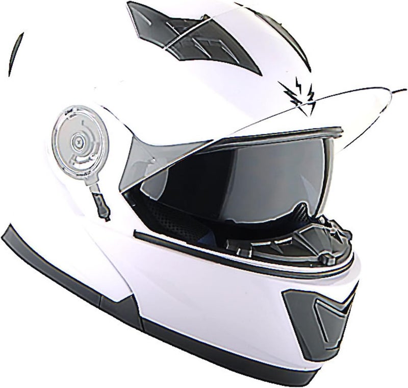 1Storm Modular Full Face Motorcycle Helmet with Dual Visor and LED Tail Light - Glossy White - Image 3