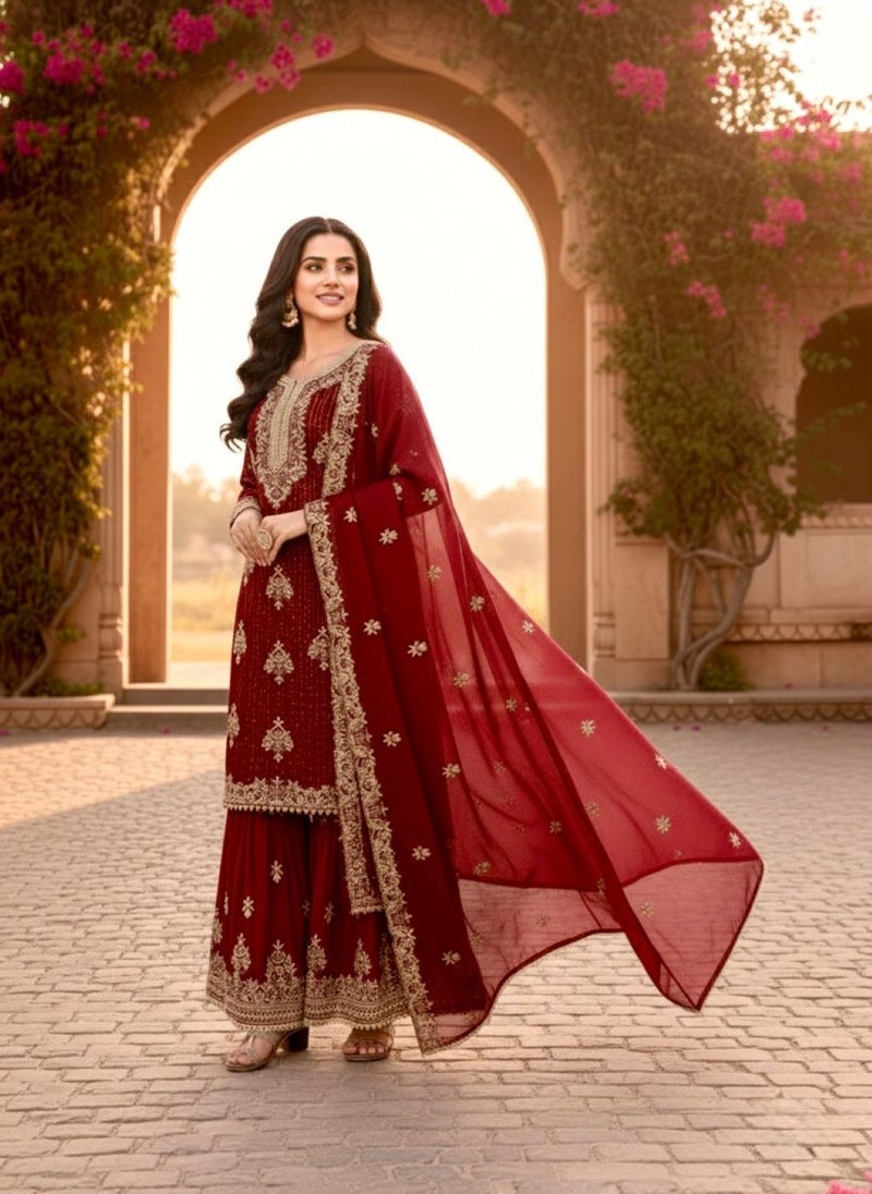 ANAITA Maroon Silk Readymade Suit with Embroidery & Diamond Work - Image 2