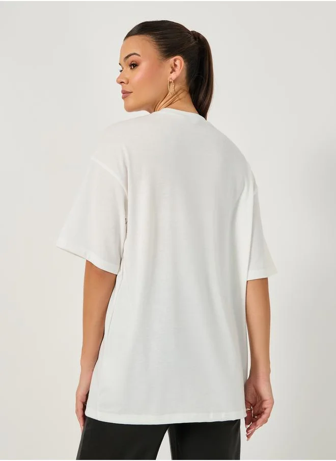 Styli Double Utility Pocket Solid Oversized T-Shirt