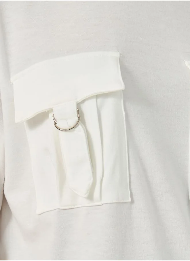 Styli Double Utility Pocket Solid Oversized T-Shirt