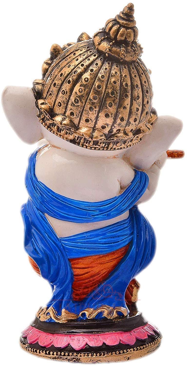 JAIPUR ACE Resin Playing Flute Ganesh Idol Statue Best For Home Office Decor Flute Vinayak Multi Colour - Image 4