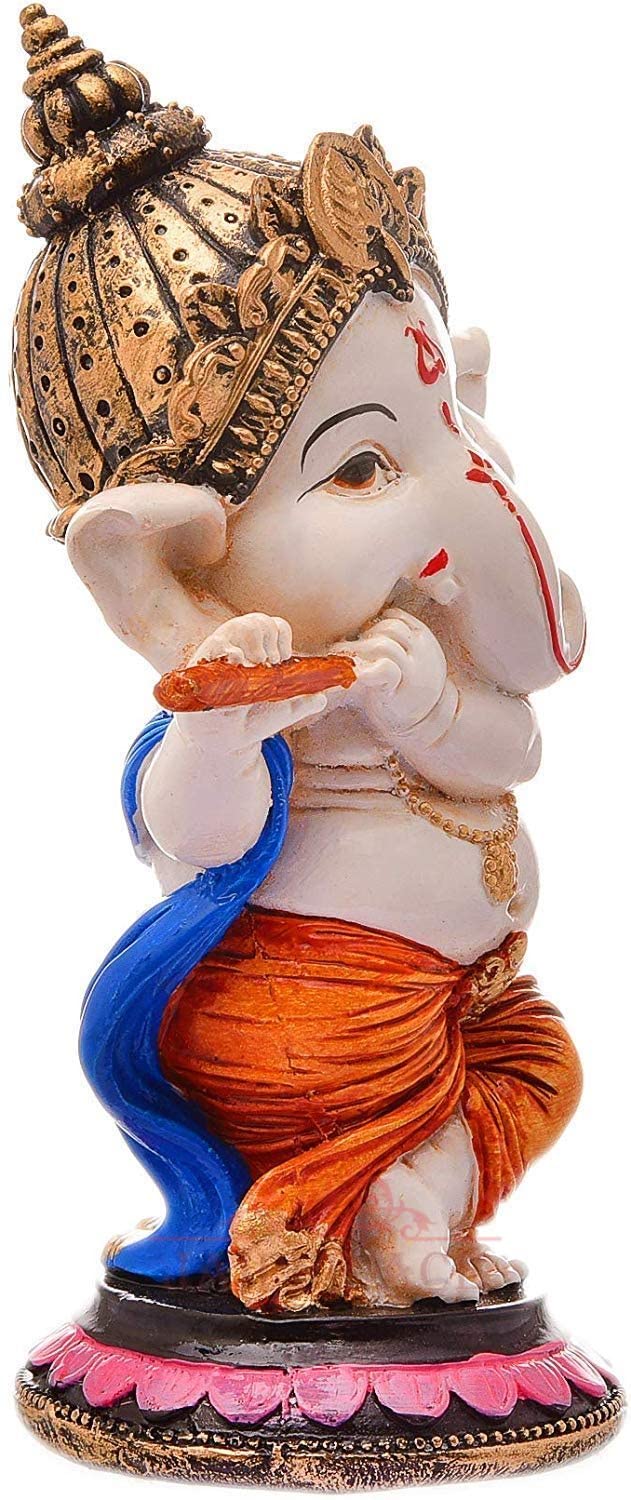 JAIPUR ACE Resin Playing Flute Ganesh Idol Statue Best For Home Office Decor Flute Vinayak Multi Colour - Image 2
