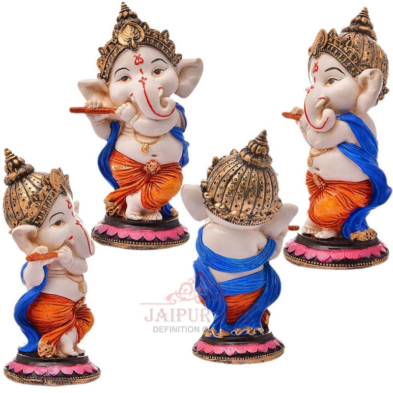 JAIPUR ACE Resin Playing Flute Ganesh Idol Statue Best For Home Office Decor Flute Vinayak Multi Colour - Image 5