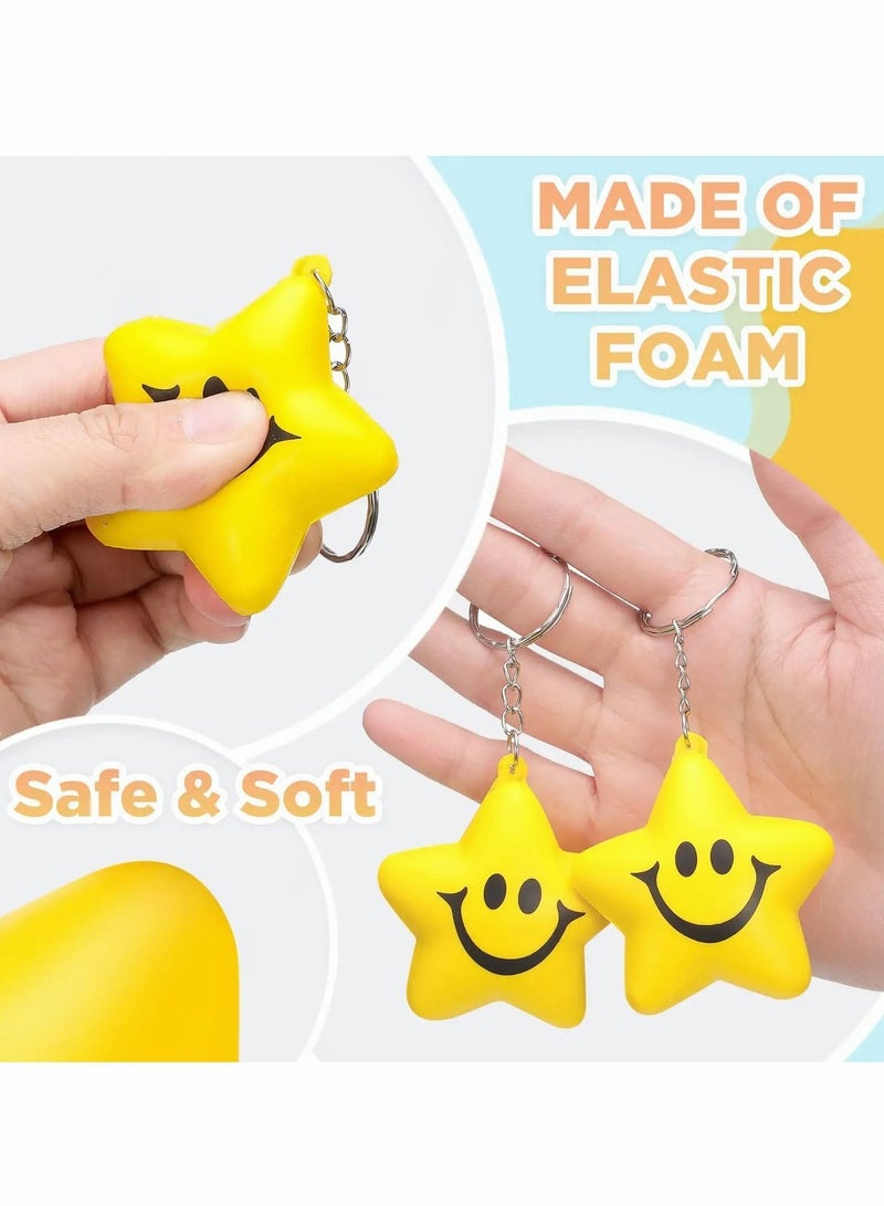 Y&D Star Stress Ball Keychains Smile Face Mini Foam Chains Toys for Adults School Carnival Classroom Student Rewards Party Bag Fillers 24 PCS  - Image 3