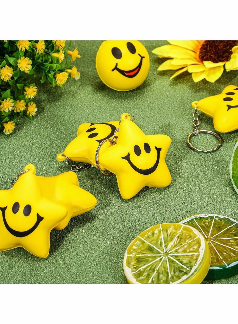 Y&D Star Stress Ball Keychains Smile Face Mini Foam Chains Toys for Adults School Carnival Classroom Student Rewards Party Bag Fillers 24 PCS  - Image 2