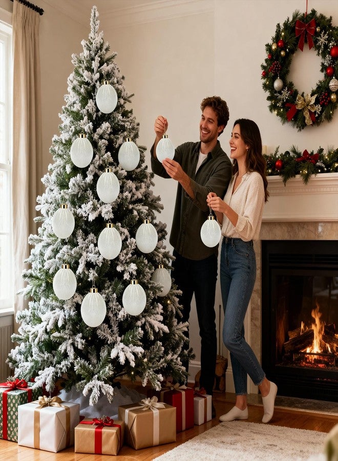 آرت ماج كرات مخملية لتزيين شجرة عيد الميلاد من Artmag، 12 قطعة من الكرات البلاستيكية غير القابلة للكسر، مناسبة لتزيين شجرة عيد الميلاد في فصل الشتاء، مقاس 80 مم (3.15 بوصة)، لون أبيض - Image 4