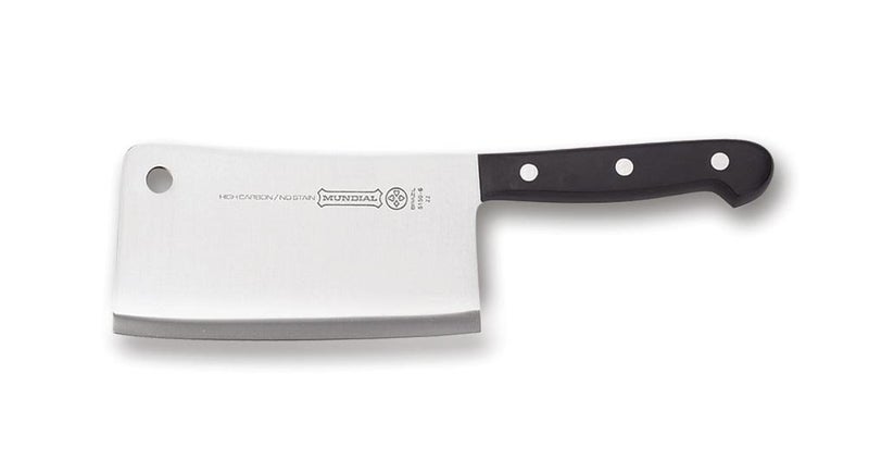 Mundial 5100 Series Meat Cleaver Carbon Stainless Steel Meat Cleaver with Full Tang Razor Sharp Edge with Polyacetal Handle Black Series