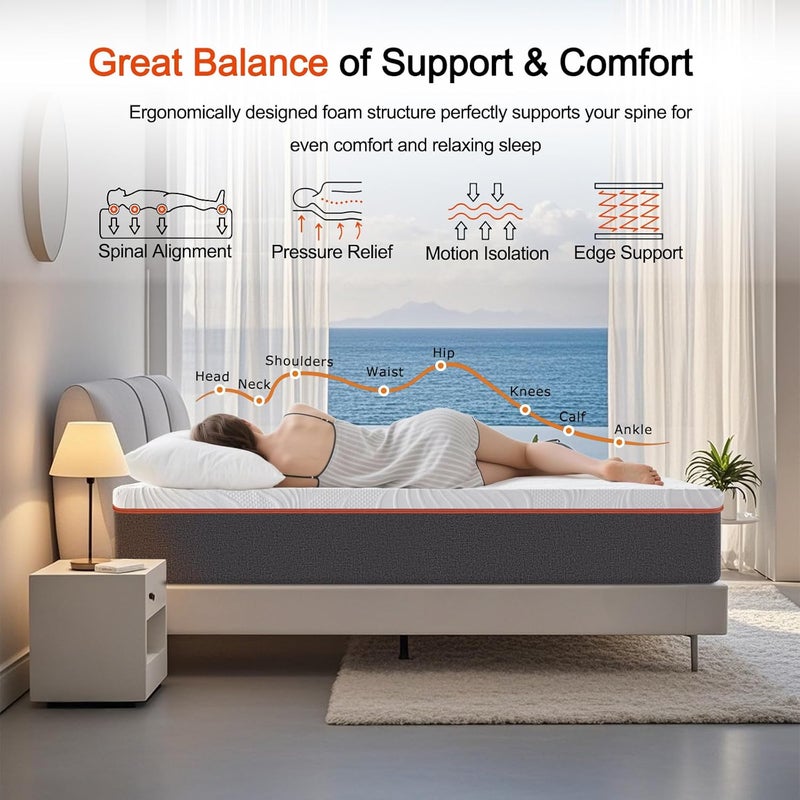 Single Mattress, 15cm Gel Memory Foam Mattress, Cooling Single Bed Mattresses for Pressure Relief, Medium Mattress with Removable Cover, 90X190X15CM - Image 5
