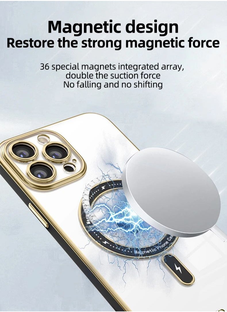 Color Fans - Clear Magnetic Case for iPhone 14 Pro Max Case 6.7 inch Compatible with MagSafe Plating Soft Edge Bumper Anti-Scratch Translucent Back Cover Black - Image 1