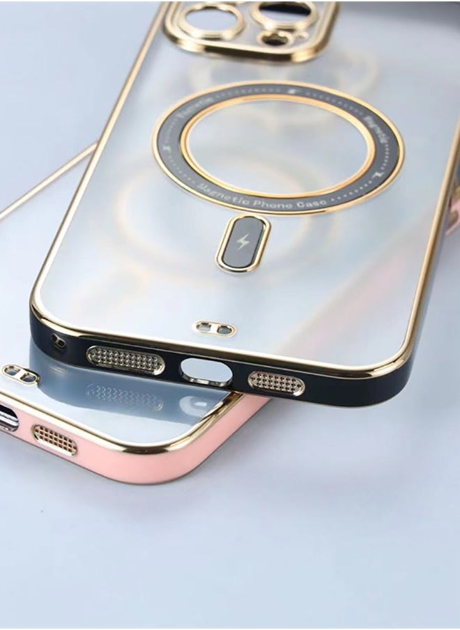 Color Fans - Clear Magnetic Case for iPhone 14 Pro Max Case 6.7 inch Compatible with MagSafe Plating Soft Edge Bumper Anti-Scratch Translucent Back Cover Black - Image 1