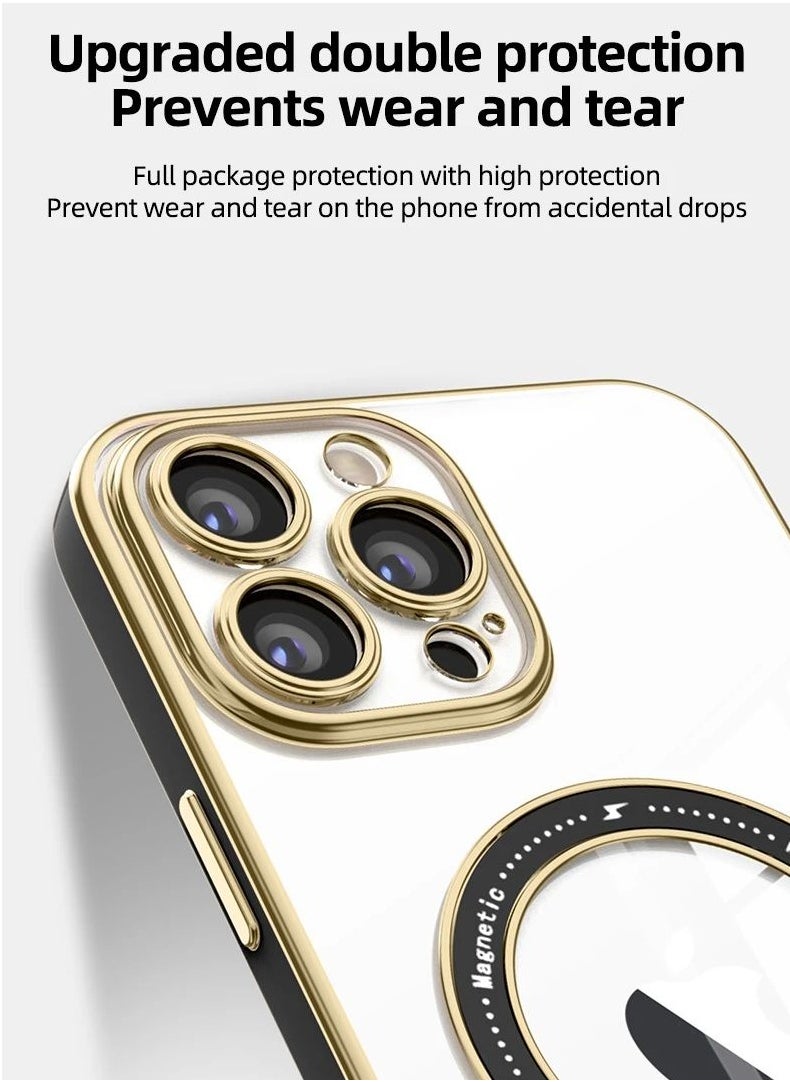 Color Fans - Clear Magnetic Case for iPhone 14 Pro Max Case 6.7 inch Compatible with MagSafe Plating Soft Edge Bumper Anti-Scratch Translucent Back Cover Black - Image 1