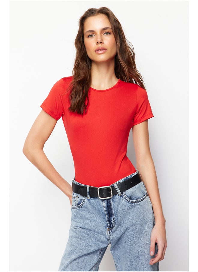 trendyol Red Short Sleeve Elastic Snap Knitted Bodysuit TWOSS24BD00034  - Image 1